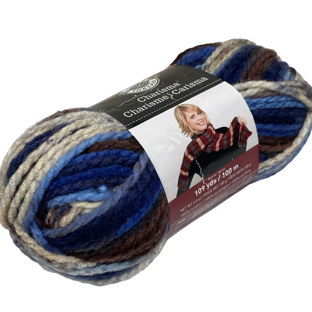 Loops & Threads Charisma Yarn Lakeside Blue Brown Bulky Acrylic 109‎ Yards
